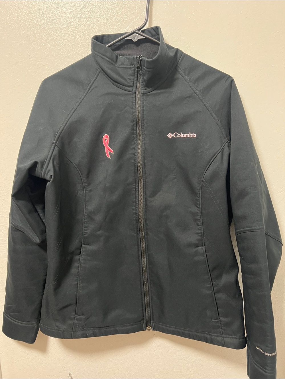 Columbia Women's Black Softshell Jacket with Pink Ribbon Emblem